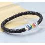 Nanafast Titanium Stainless Steel Magnet Rainbow LGBT Pride Handmade Braided Bracelet PU Leather Weave Plaited Jewelry