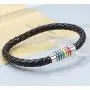 Nanafast Titanium Stainless Steel Magnet Rainbow LGBT Pride Handmade Braided Bracelet PU Leather Weave Plaited Jewelry