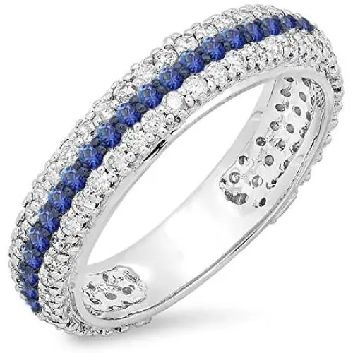 Dazzlingrock Collection 14K Round Blue Sapphire & Diamond Ladies Pave Set Anniversary Wedding Eternity Band, White Gold