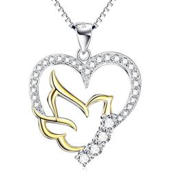 925 Sterling Silver Doves Birds Faith Hope Love with Open Heart Pendant Necklace for Women Teenage Girls, 18inches