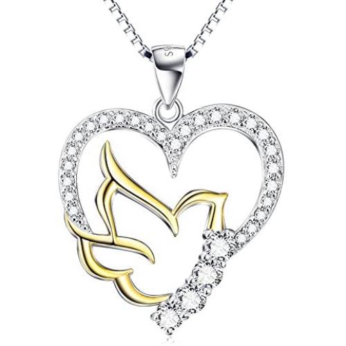 925 Sterling Silver Doves Birds Faith Hope Love with Open Heart Pendant Necklace for Women Teenage Girls, 18inches