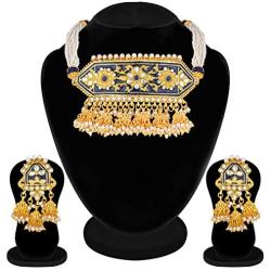 Aheli Indian Traditional Pearl and Kundan Choker Necklace with Earrings Set Bollywood Wedding Party Wear Jewelry for Women