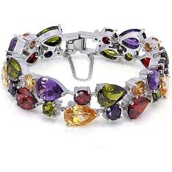 Ladies Bracelets Vintage Style Dual Layer Tear Drop Multicolor Amethyst Garnet Birthstone Bracelet 8 Inch