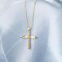 caselast Cross Angel Wings Pendant Necklace Guardian Angel Cubic Zirconia Necklace Valentines Day Jewelry Gifts for Her Women Girls(Gold)