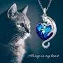 AOBOCO Cat Necklace Sterling Silver Cute Cat Pendant Jewelry with Ocean Blue Heart Crystal Gifts for Cat Lover AOBOCO Cat Necklace Sterling Silver Cute Cat Pendant Jewelry with Ocean Blue Heart Crystal Gifts for Cat Lover