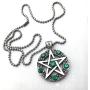 Wicca Jewelry Celtic Pentagram Pentacle Star Green Emerald Crystal Gem Wiccan Pagan Witch Magic Healing Protection Amulet Pewter Mens Womens Pendant Necklace Charm for Men Women Silver Ball Chain
