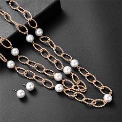 Jones New York Gold Two Twisted Chain White Pearls Necklace and Earrings Set