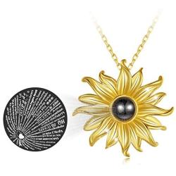 INFUSEU 100 Language I Love You Sunflower Necklace Sterling Silver You Are My Sunshine Jewelry for Women Girls, 18 Inch Chain