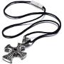 COOLSTEELANDBEYOND New Stainless Steel Gothic Celtic Cross Pendant Necklace with Cz Accent 22.8 Inches Black Silicone Cord