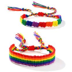 Defusky Rainbow Bracelets 2Pcs Gay Pride & Lesbian Bracelets Parade Accessory Wristband LGBT Pride Jewelry for Men Women