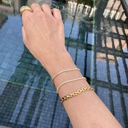 Starain 18K Gold Plated Tennis Bracelets for Women White Cubic Zirconia Bling Bracelet,Gold Copper Beaded Bracelet Cuff Bracelet Set