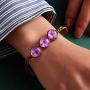 Rinhoo Handmade Dry Pressed Flower Cherry Blossom Gemstone Glass Cover Charms Adjustable Rope Strand Bangle Bracelet Women Girls Jewelry