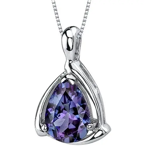 Simulated Alexandrite Pendant Necklace Sterling Silver Pear Shape 2.50 Carats Simulated Alexandrite Pendant Necklace Sterling Silver Pear Shape 2.50 Carats