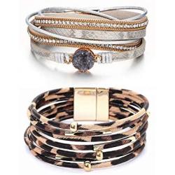 Leather Bracelet Leopard Multilayer Wrap Cuff Bracelet Punk Jewelry For Women Teen Girls