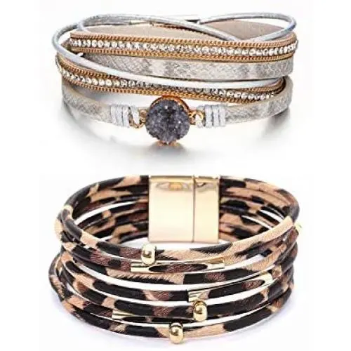 Leather Bracelet Leopard Multilayer Wrap Cuff Bracelet Punk Jewelry For Women Teen Girls Leather Bracelet Leopard Multilayer Wrap Cuff Bracelet Punk Jewelry For Women Teen Girls