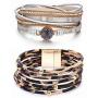 Leather Bracelet Leopard Multilayer Wrap Cuff Bracelet Punk Jewelry For Women Teen Girls