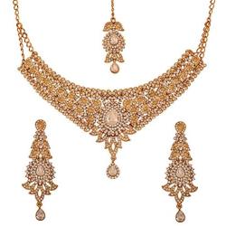 Touchstone Indian Bollywood Intricately Crafted Diamond Look Rhinestone Crystal Colorful Wedding Designer Jewelry Necklace Set in Gold and Silver Tone for Women.