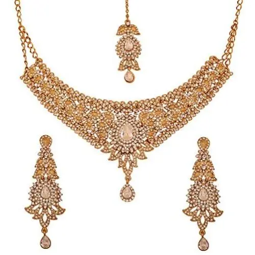 Touchstone Indian Bollywood Intricately Crafted Diamond Look Rhinestone Crystal Colorful Wedding Designer Jewelry Necklace Set in Gold and Silver Tone for Women. Touchstone Indian Bollywood Intricately Crafted Diamond Look Rhinestone Crystal Colorful Wedding Designer Jewelry Necklace Set in Gold and Silver Tone for Women.