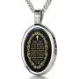 Nano Jewelry Christian Cross Necklace Inscribed with The Lords Prayer in 24k Gold on Oval Black Onyx Stone, 18'' -