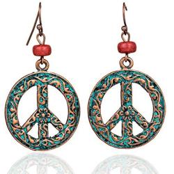 Eiffy Vintage Copper and Bronze Green Peace Sign Symbol Dangle Drop Earrings for Women Jewelry