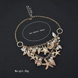 Simsly Boho Pearl Necklace Gold Shell Pendant Necklaces Chain Starfish Jewelry for women and Girls