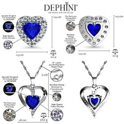 DEPHINI - Blue Jewelry Set - Blue Necklace & Blue Earrings - 925 Sterling Silver - Branded Crystal Studs & Pendant Birthstone - 18'' Rhodium Plated Silver Chain - Jewelry Box Gifts for Women