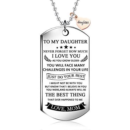 To my daughter from mom Stainless Steel Dog Tag Letters''To my daughter never forget how.love mom'' Pendant Necklace,Inspirational Gifts For daughter Jewelry