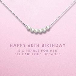 60th Birthday Gifts for Women - Sterling Silver Necklace Six Pearls for Her 6 Decades - 60 Years Old Jewelry Gift Idea