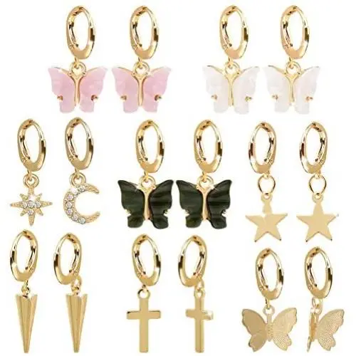 8 Pairs Cute Dainty Moon Star Huggie Dangle Hoop Earrings for Women with Sparkling CZ Crystal Mini Huggie Hoop Lightweight Earrings Set with Dangle Charms 8 Pairs Cute Dainty Moon Star Huggie Dangle Hoop Earrings for Women with Sparkling CZ Crystal Mini Huggie Hoop Lightweight Earrings Set with Dangle Charms