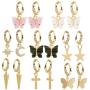 8 Pairs Cute Dainty Moon Star Huggie Dangle Hoop Earrings for Women with Sparkling CZ Crystal Mini Huggie Hoop Lightweight Earrings Set with Dangle Charms