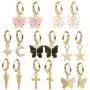 8 Pairs Cute Dainty Moon Star Huggie Dangle Hoop Earrings for Women with Sparkling CZ Crystal Mini Huggie Hoop Lightweight Earrings Set with Dangle Charms 8 Pairs Cute Dainty Moon Star Huggie Dangle Hoop Earrings for Women with Sparkling CZ Crystal Mini Huggie Hoop Lightweight Earrings Set with Dangle Charms