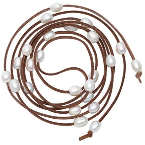 Cultured Freshwater Pearl Wrap Necklace Bracelet Anklet on Faux Suede Cord Jewelry for Women by Aobei