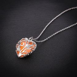 SPHTOEO Glow in Dark Women Necklace Hollow Out Heart Crystal Pendant Luminous Necklace (Orange)
