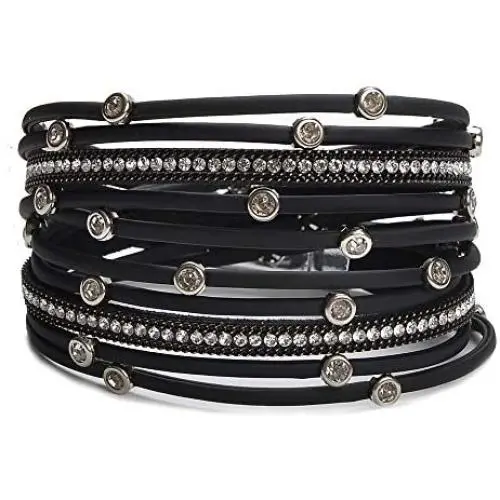 TASBERN Women Leather Wrap Bracelet Stud Beads Crystal Cuff Bracelets Jewelry for Ladies Girls TASBERN Women Leather Wrap Bracelet Stud Beads Crystal Cuff Bracelets Jewelry for Ladies Girls