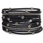 TASBERN Women Leather Wrap Bracelet Stud Beads Crystal Cuff Bracelets Jewelry for Ladies Girls