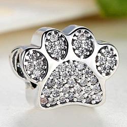 WYKISS Pandora Paw Prints Charm Bead - 925 Sterling Silver Bead Charms Fit European Charm Bracelets and Necklaces Valentines Gift