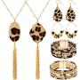 Leopard Jewelry Set Leopard Leather Bracelets Dangle Earring Pendant Necklace for Women