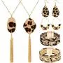Leopard Jewelry Set Leopard Leather Bracelets Dangle Earring Pendant Necklace for Women Leopard Jewelry Set Leopard Leather Bracelets Dangle Earring Pendant Necklace for Women