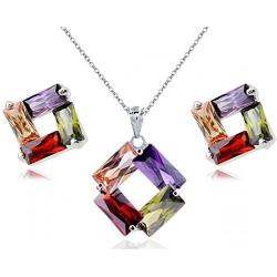 Crystalline Azuria Colorful Zirconia Crystals Rhombus Jewellery Set Pendant Necklace 18'' Earrings 18 ct White Gold Plated Black and Whte Jewelry Set for Women