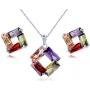 Crystalline Azuria Colorful Zirconia Crystals Rhombus Jewellery Set Pendant Necklace 18'' Earrings 18 ct White Gold Plated Black and Whte Jewelry Set for Women