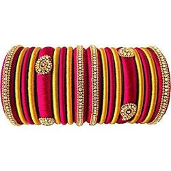 GOELX Silk Thread Designer Bangles in Pink & Gold Combination