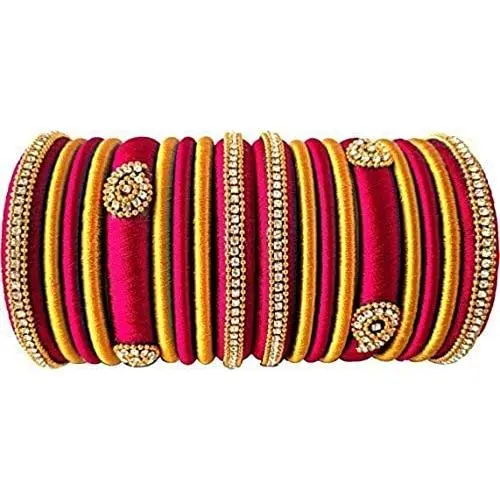 GOELX Silk Thread Designer Bangles in Pink & Gold Combination GOELX Silk Thread Designer Bangles in Pink & Gold Combination