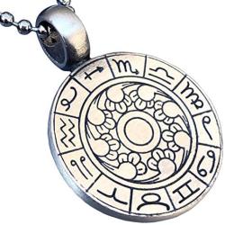 Astrology Jewelry Wheel of Zodiac Talisman Horoscope Gypsy Magic Psychic Fortune Teller Pagan Pewter Womens Mens Pendant Necklace Good luck Charm Protection Amulet for men women Silver Ball Chain