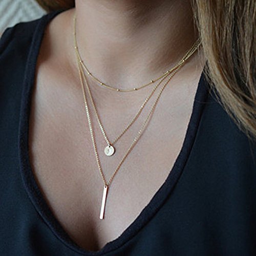 Kercisbeauty 3 Layer Choker Necklace with Disc Pendant for Women and Teen Girls Halloween Back to School Party Prom (Gold-2)