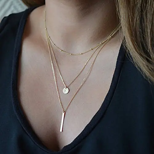 Kercisbeauty 3 Layer Choker Necklace with Disc Pendant for Women and Teen Girls Halloween Back to School Party Prom (Gold-2)