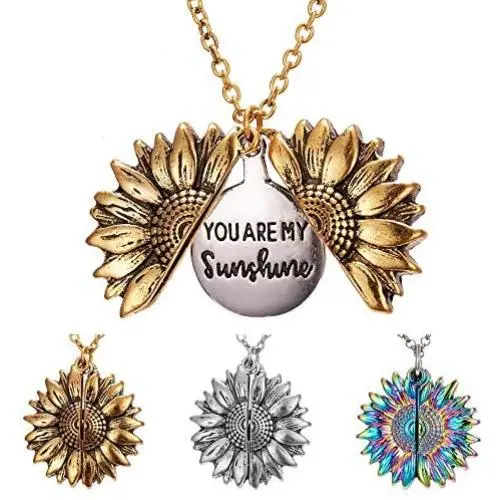 ABTFYFOCUSIN Sunflower Necklace for Women Girls You are My Sunshine Necklace Sunflower Locket Jewelry Pendant Chain Gifts (Vintage Golden) ABTFYFOCUSIN Sunflower Necklace for Women Girls You are My Sunshine Necklace Sunflower Locket Jewelry Pendant Chain Gifts (Vintage Golden)