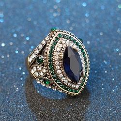CKHAO Women Ring - Antique Gold Plated Turkish Style Multi-Colored Gemstone Vintage Ring Women Jewelry J0769G