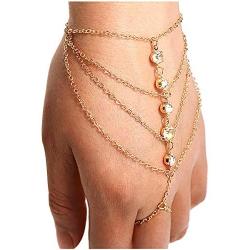 Suyi Finger Ring Bracelet Hand Harness Chain Bracelet Rhinestone Gifts for Women Girls