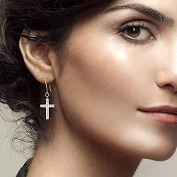 ELEGANZIA Dangle Cross Earrings for Women Girls Sterling Silver Cubic Zirconia Christian Religious Minimalist Jewelry