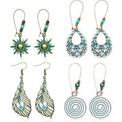 4 Pairs Bohemian Vintage Dangle Earrings Retro Rhinestone Earrings Boho Dangle Drop Earrings for Women Girls (Style C)